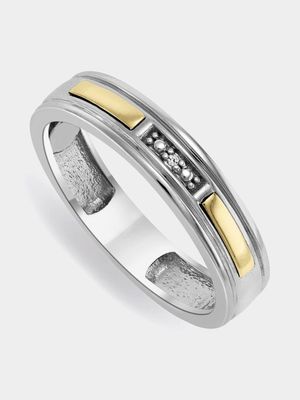 5ct Yellow Gold & Sterling Silver Diamond Men's Wedding Band