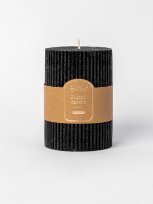 Ribbed Cylindrical Candle Black 7X10cm