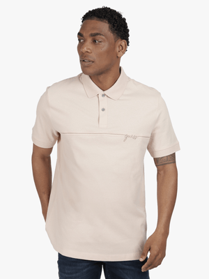 Men's Guess Pink Contrast Stitching Polo