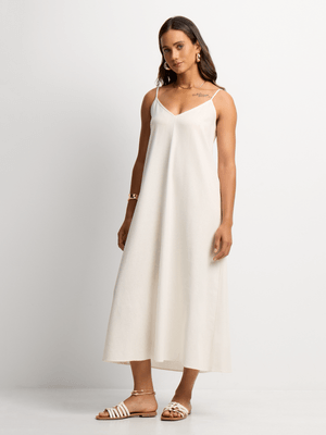 Women's White Linen Maxi Dress