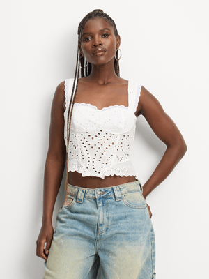 Women's White Co-Ord Anglaise Corset Top