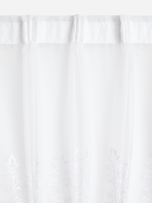 Jet Home White Embroidered Voile Tape Curtain