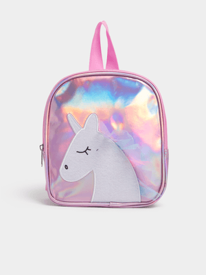 Jet Younger Girls Pink Holographic Unicorn Back Pack