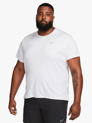 Mens Nike Miler Dri-Fit White Running Top