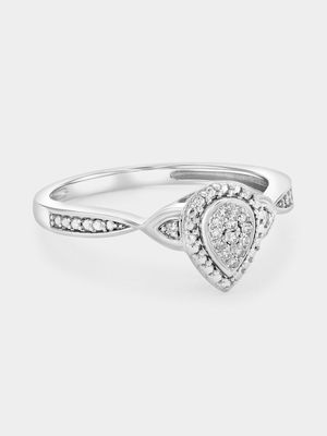 Sterling Silver Lab Grown Diamond Pear Halo Twist Ring