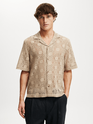 Men's Cotton On Taupe Box Fit Short Sleeve Shirt