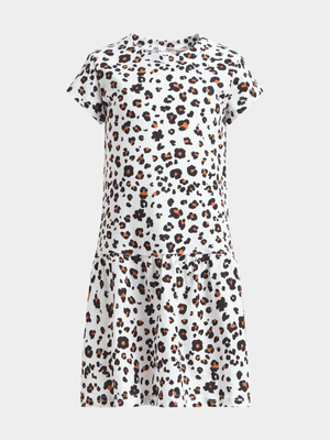 Jet Younger Girls White Animal Print Dress