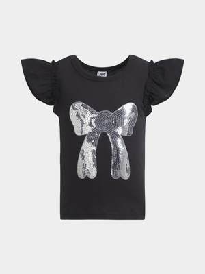 Jet Younger Girls Black Frill T-Shirt