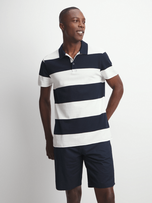 Jet Men's Navy/White Stripe Golf Shirt