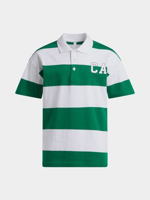 Younger Boy's Green & White Striped Golfer