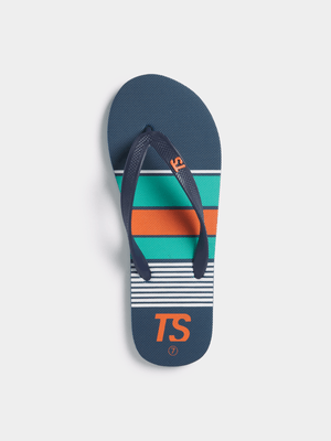 Mens TS Thin Stripes Navy/Orange/Teal Sandals