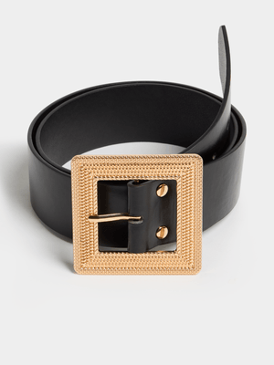 Jet Women's Black Square Gold Buckle Belt