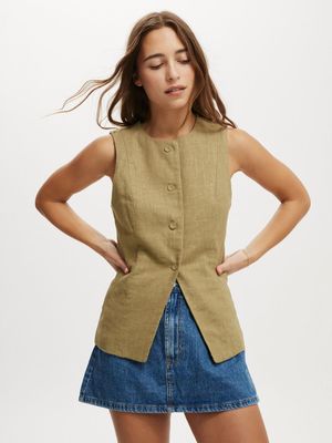 Women's Cotton On Green Sienna Linen Cotton Vest