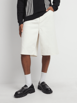 Men's White Bermuda Denim Shorts