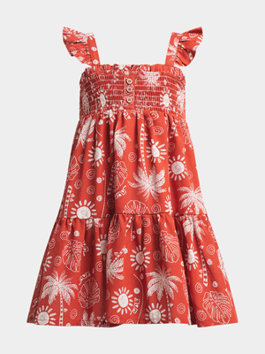 Older Girl's Orange Sun Smocked Dress