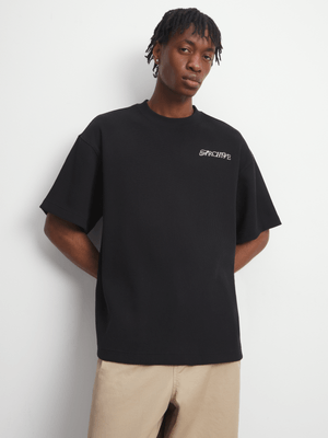 Archive Men's Black Textured Embroidery T-Shirt