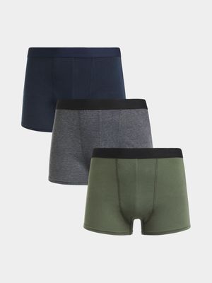 Men's Grey & Green 3-Pack Trunks