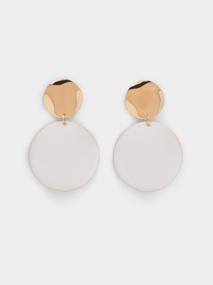 Women's White & Gold Enamel Double Circle Earring