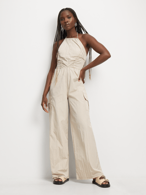 Women's Stone Utility Halterneck Jumpsuit