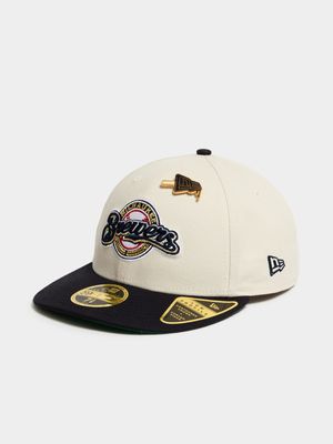 New Era Unisex 59Fifty Milwauke Brewers Pin Beige/Black Cap