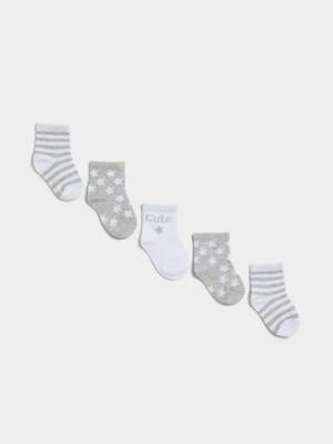 Jet Baby Grey/White 5 Pack Star Print Socks