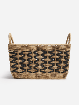 Jet Home Natural/Black Wove Large Storage Basket