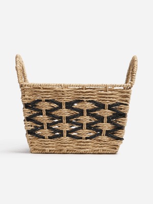 Jet Home Natural/Black Small Woven Storage Basket