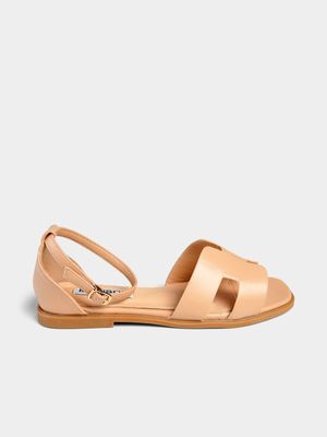 Women's Madison Nude Jenny H-Bar Flat Ankle Tie Sandal