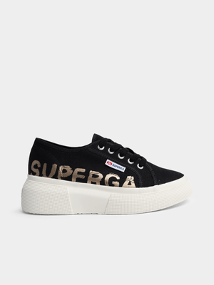 Women's Superga  2287 Bubble Paint  Canvas Platform Black/White Sneaker