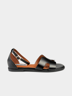 Women's Madison Black Jenny H-Bar Flat Ankle Tie Sandals