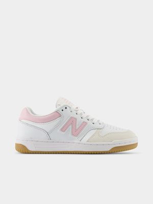 New Balance Junior 480 White/Pink Sneaker