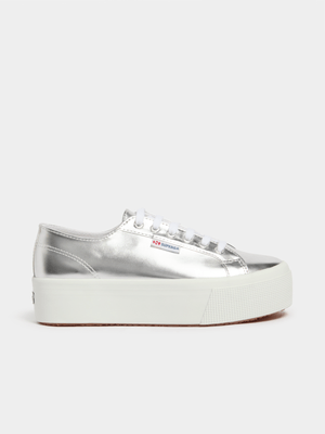 Superga Women's Mirror Silver Platform Sneaker