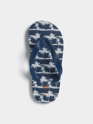 Jet Younger Boys Navy/White Palm Tree Flip Flops