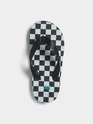 Jet Older Boys Black/White Checkered Flip Flops