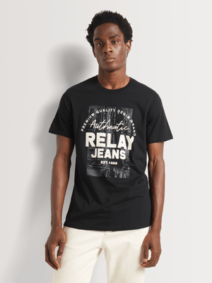 Men's Relay Jeans Slim Fit CBD Areal View Black Graphic T-Shirt