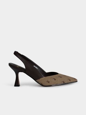 Women's Polo Brown Jacquard Slingback Heels