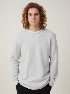 Men's Cotton On Grey Chunky Waffle Long Sleeve T-shirt