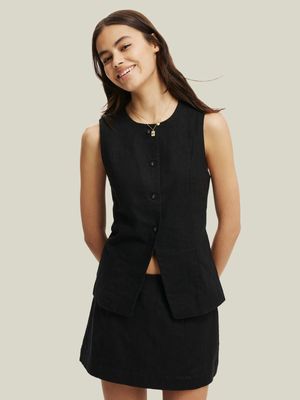 Women's Cotton On Black Sienna Linen Cotton Vest