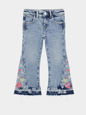 Younger Girls Guess Blue Flare Embroidery Denim Jeans