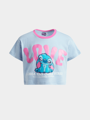 Jet Younger Girls Blue/Pink Blue Stitch Boxy Cropped T-Shirt