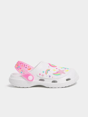 Jet Older Girls White Unicorn Star Clog