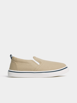 Jet Older Boys Natural Canvas Slip On Sneakers