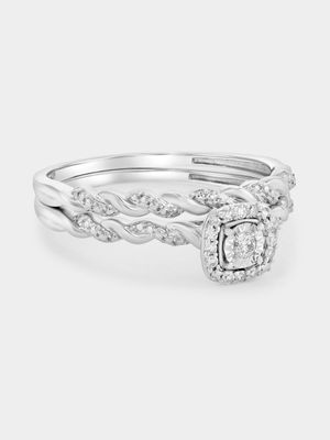 Sterling Silver Lab Grown Diamond Cushion Halo Twinset Ring