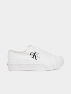 Women's Calvin Klein White Vulc Flatform Essential Mono Sneakers