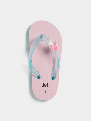 Jet Older Girls Blue/Pink Butterfly Flip Flops