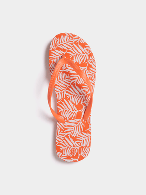 Jet Women's Orange Leaf Print Flip Flops