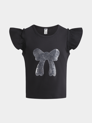 Jet Younger Girls Black Frill T-Shirt