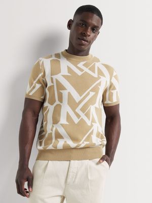 Men's Markham Crew Monogram Tan Knitwear