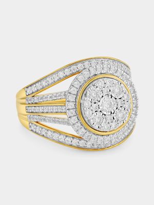 Yellow Gold 1ct Lab Grown Diamond Round Halo Triple Set Ring