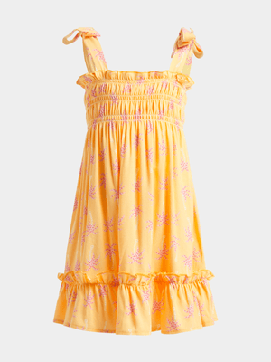 Older Girl's Yellow Palm Smocked Dress